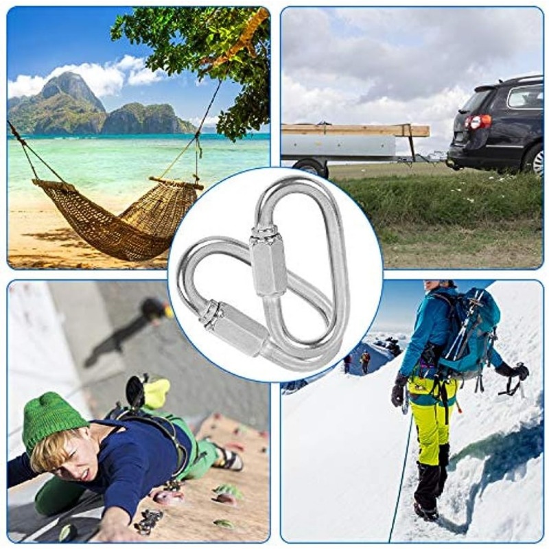 10Pcs Carabiner Clip Spring Snap Hook Stainless Steel Safety Buckle Lock  for Hiking 10mm / 0.39in