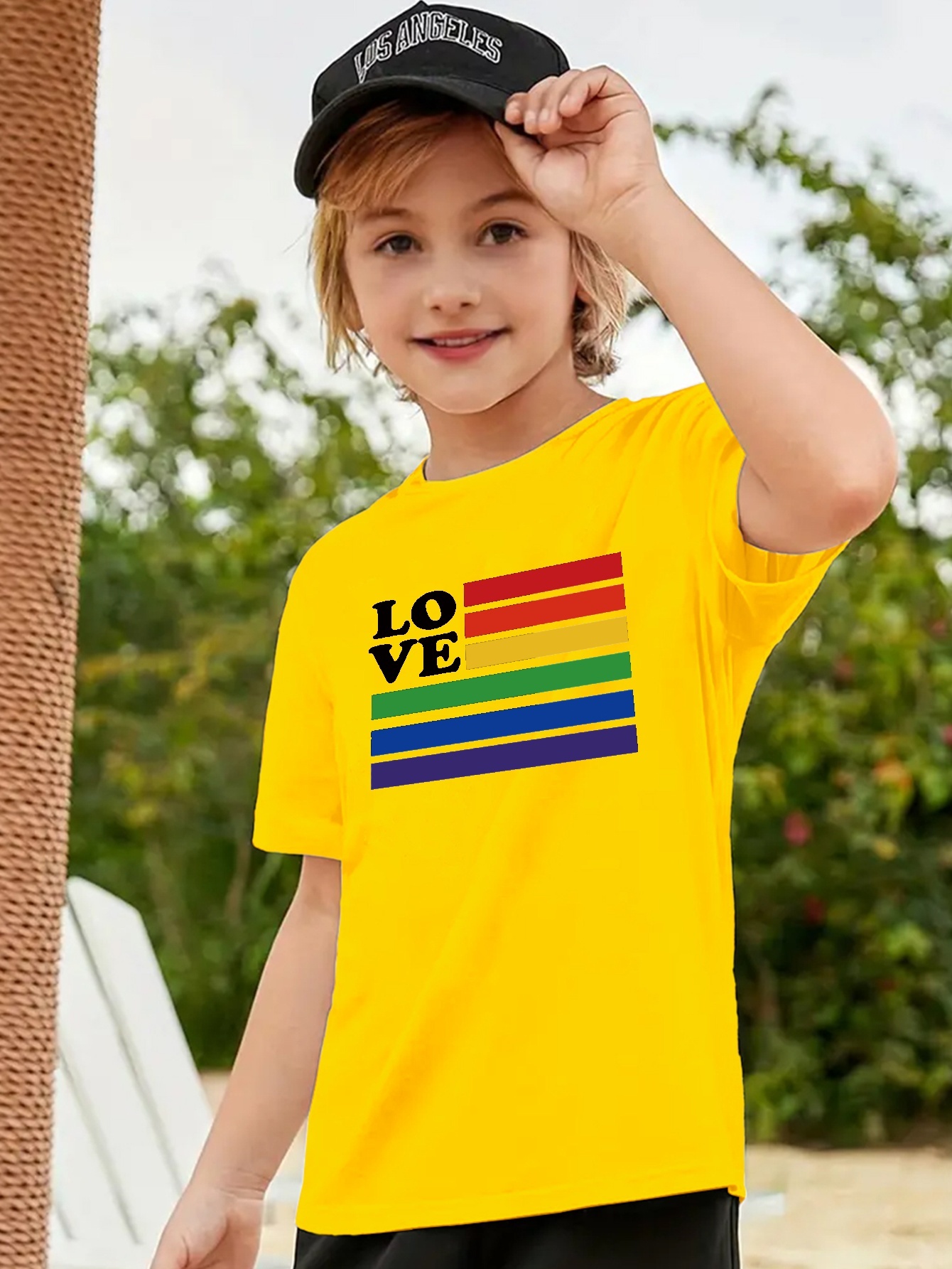 Rainbow Stripe And Geometric Lion Print Boys Creative T-shirt