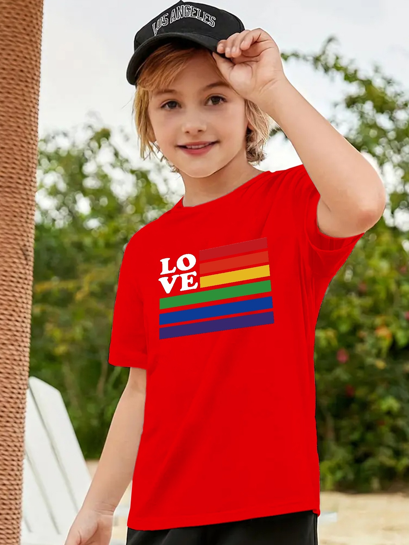 Rainbow Stripe And Geometric Lion Print Boys Creative T-shirt