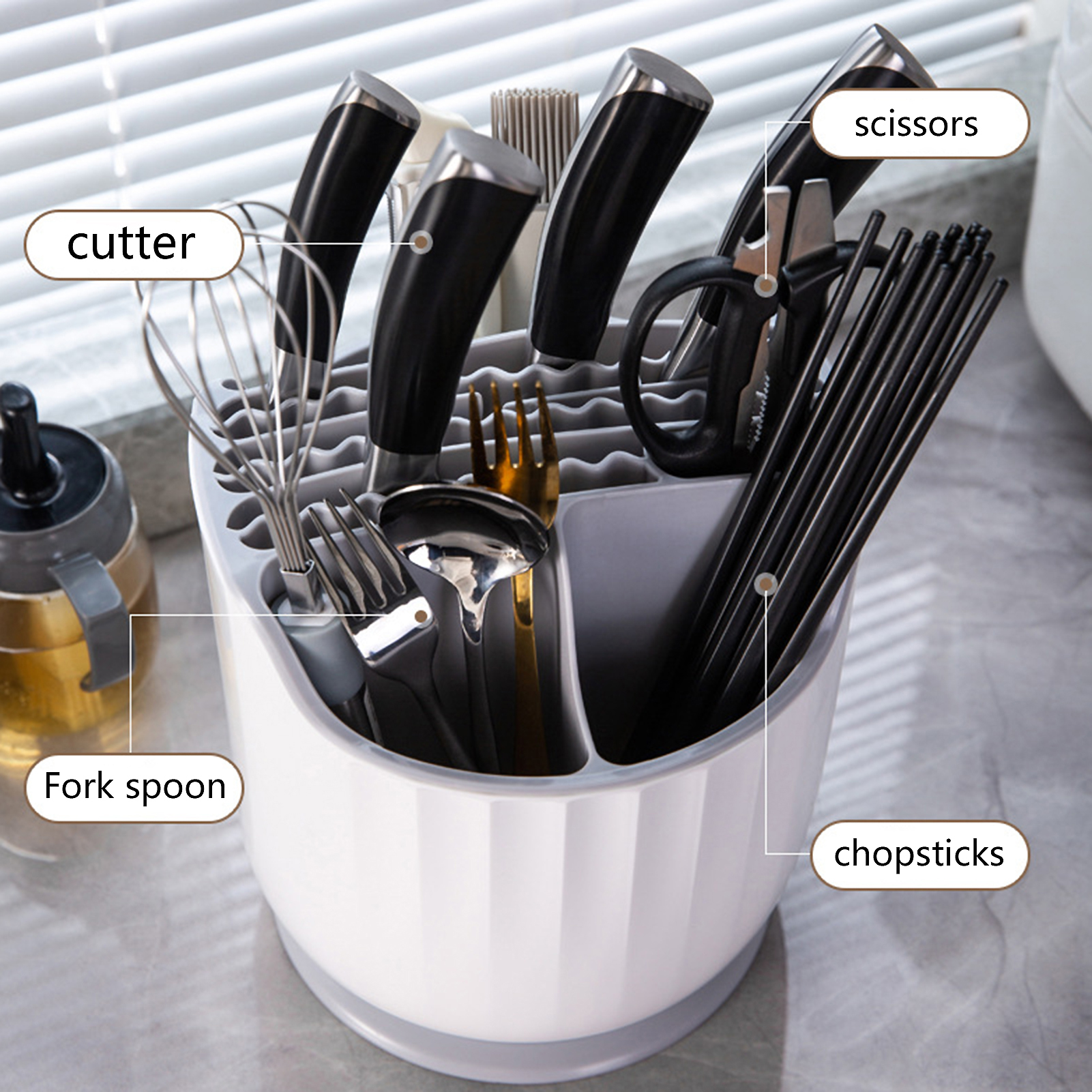 Rotating Knife Holder, Rotatable Utensil Holder For Kitchen Counter,  Countertop Organizer Storage Rack With Drainer For Forks, Spoons, Scissors, Kitchen  Accessories - Temu Japan