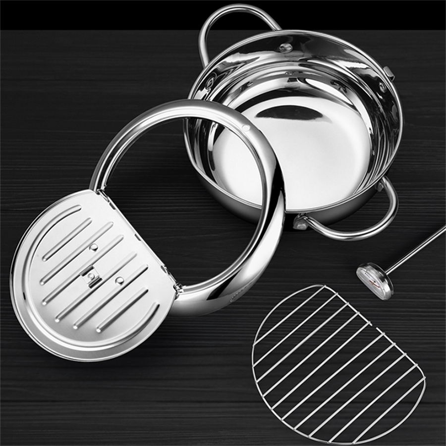 1pc stainless steel deep fryer mini japanese   pot with temperature control oil saving design for home and restaurant use details 7