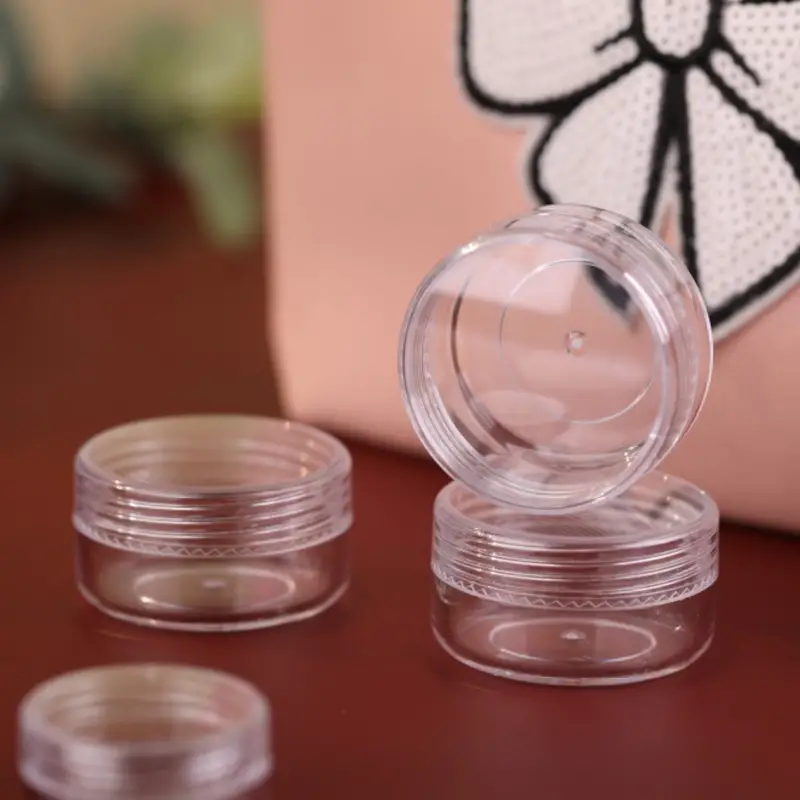 3pcs Tarros de plástico transparente vacíos con tapas, redondos,  contenedores de muestra cosméticos mini viales para almacenamiento de  cremas, lápices