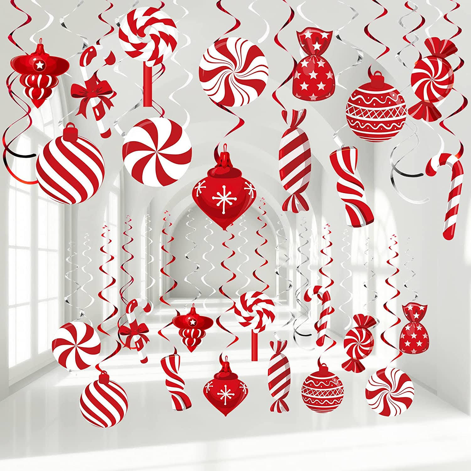 

26pcs Christmas Candy Spiral Design Decorations Hangers, Holiday Party Hanging Decorations, Outdoor Yard Decorations Ornaments
