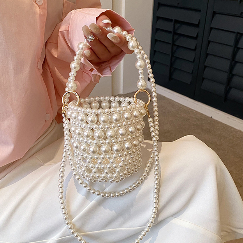 Women's Embossed Bucket Bag, Pearl Chain Crossbody Bag, Mini Top Handle Drawstring  Purse (5.5*7.9) Inch - Temu Philippines