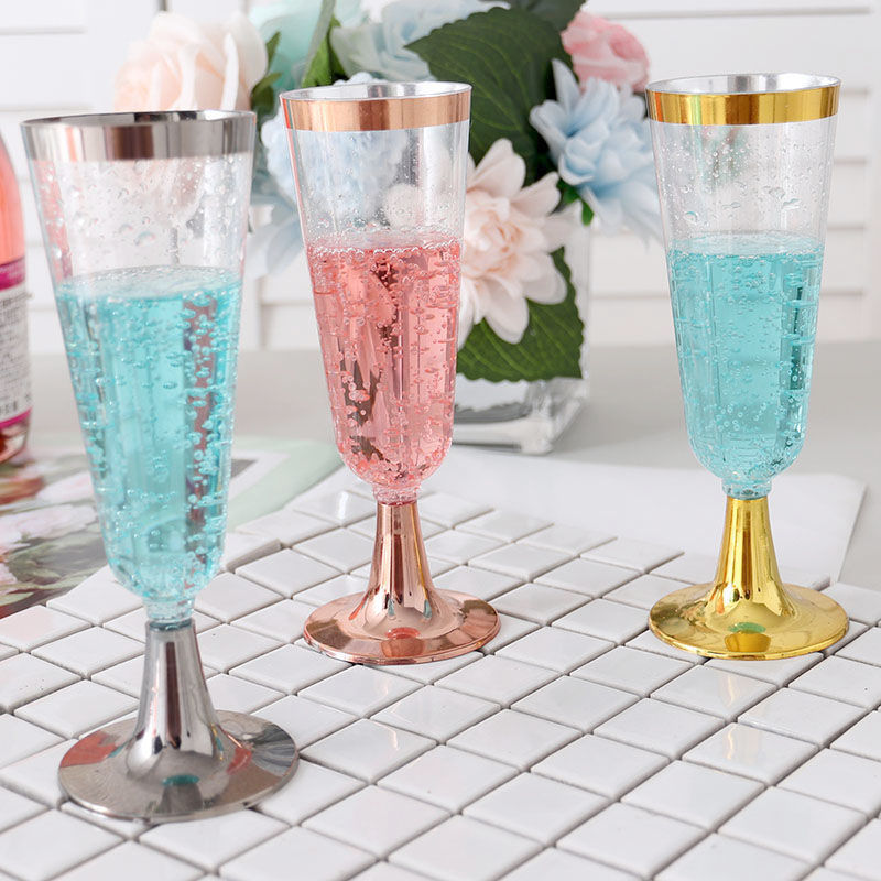 Rose Gold Plastic Champagne Flutes Disposable - Rose Gold Glitter