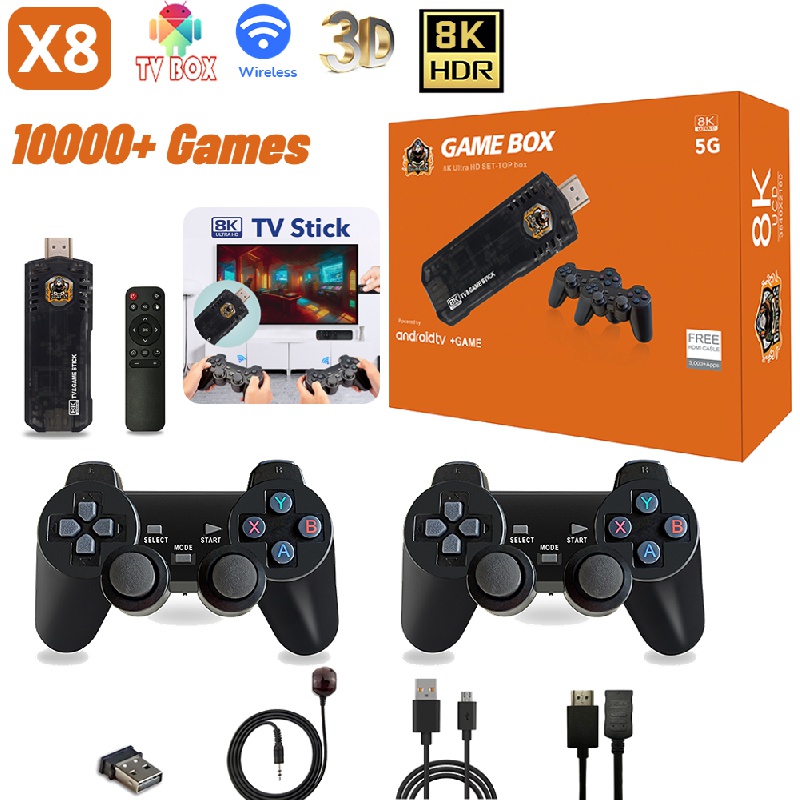 X8 sistema duplo android jogo vara 4k mini console de jogos de vídeo 64gb  10000 jogos