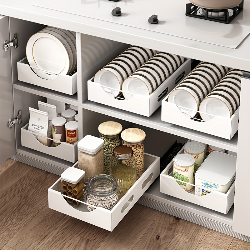 7UYUU Organizador de platos vertical de metal para almacenamiento de  platos, estante para encimera de cocina, gabinete, armario, cámper (blanco