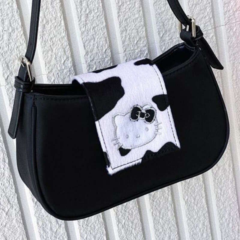Hello Kitty Bag Y2K New Vintage Brown Women's Bag Cartoon Printed Luxury Handbag Cylinder Bags Korean Versatile Fashion 2023 Baguette Tote Female