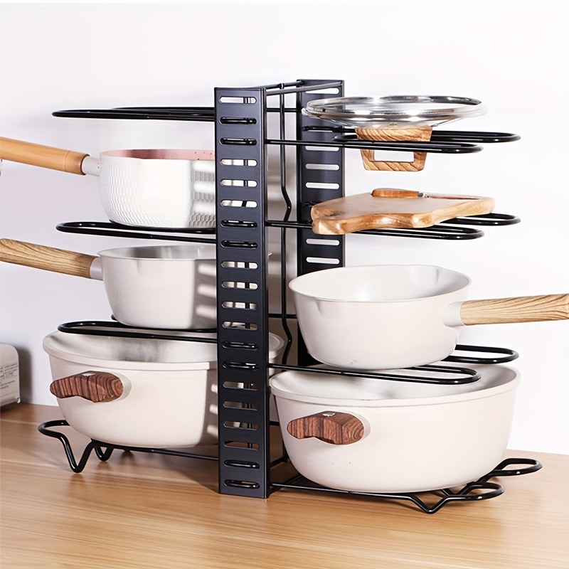 Multi-layer Pots And Pans Organizer Rack, Single/double-sided Iron Pot  Cover Storage Rack, Pots Lids Storage Holder, Kitchen Cabinet Pantry  Cookware Organizer, Kitchen Storage - Temu