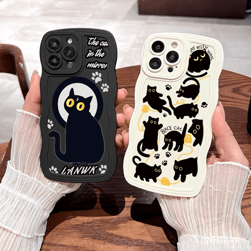 2pcs Black Cat Pattern Phone Case For Iphone 11 12 13 14 Pro Max