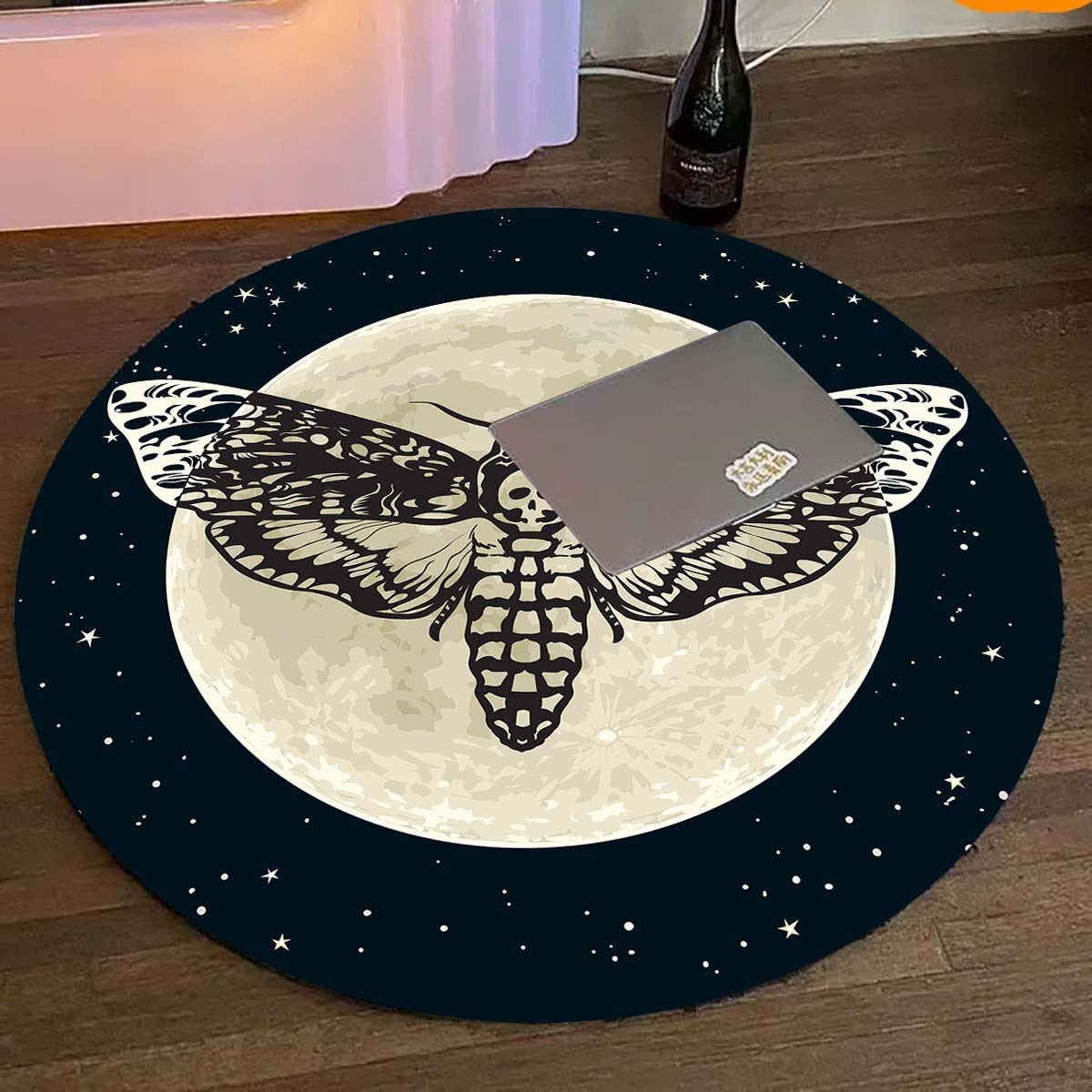 Gothic Skull Round Area Rug Moon Star Living Room