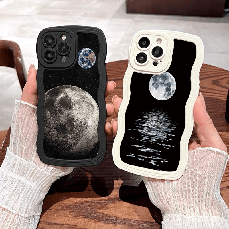 

2pcs Moon Chart Graphic Luxury Phone Case For Iphone 11 14 13 12 Pro Max Xr Xs 7 8 Plus Car Shockproof Cases Fall Bumper Back Soft Matte Lens Protection Cover Pattern Cases