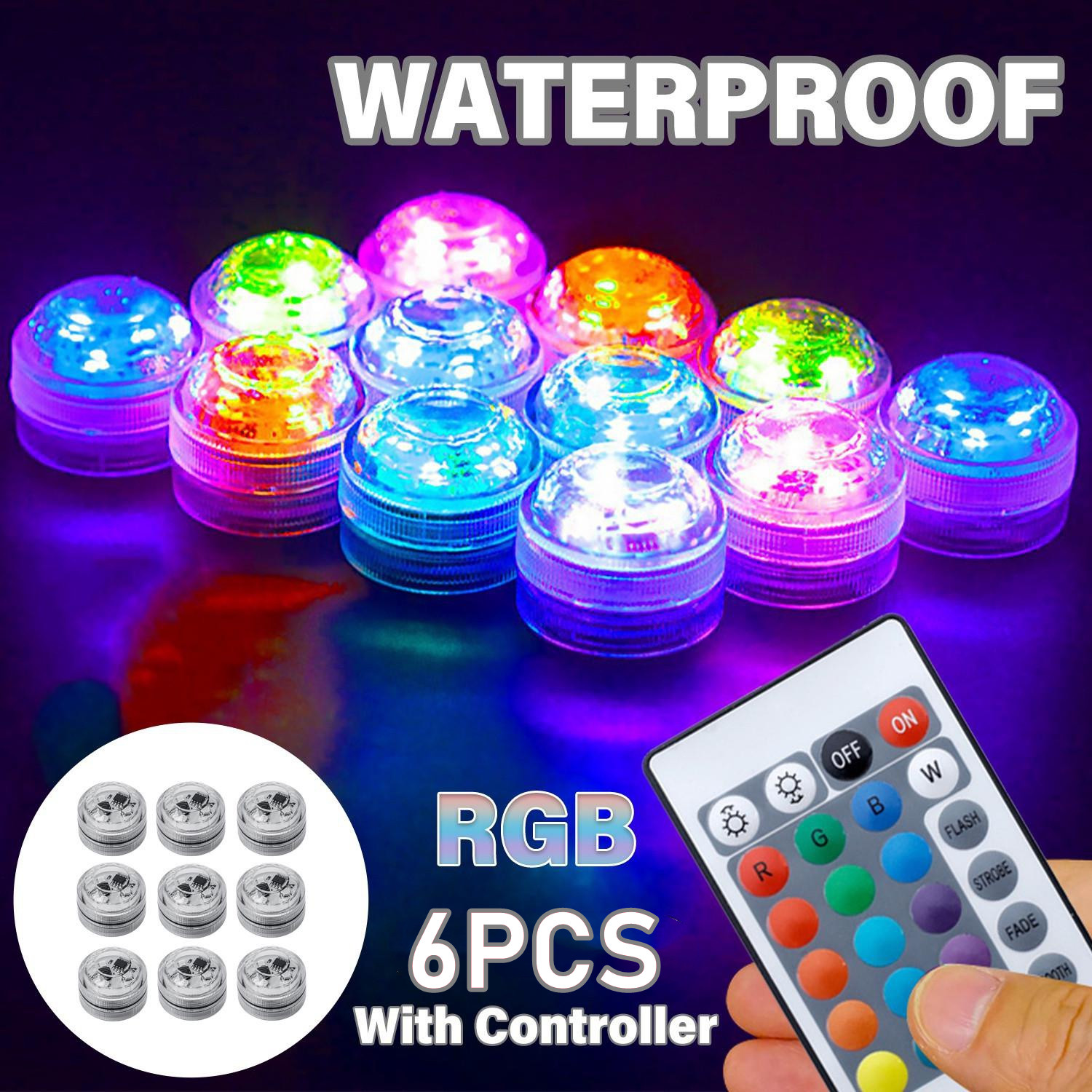 10 mini luces LED sumergibles con mando a distancia, multicolor,  impermeables, pequeñas velas de té, funciona con pilas, luz EFX que cambia  de color bajo el agua para jarrón, ducha, piscina, decoraciones