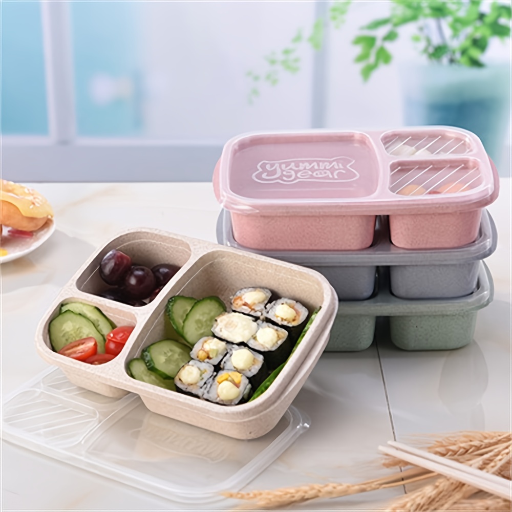 Wheat Straw Bento Box Snack Box Four Grid Transparent Cover - Temu