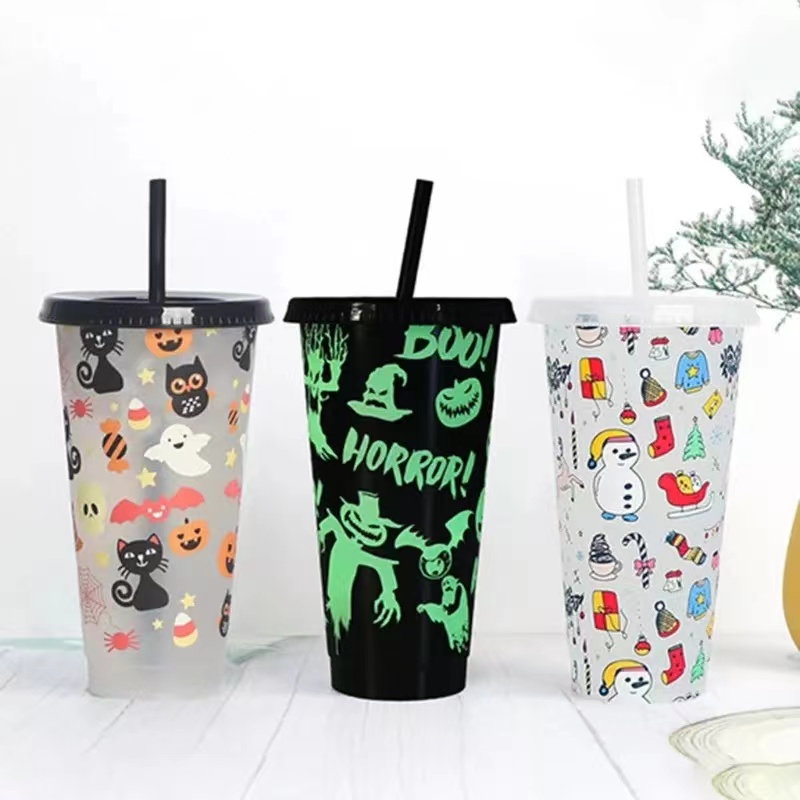 Halloween Reusable Plastic Cups With Lids And Straws Large - Temu