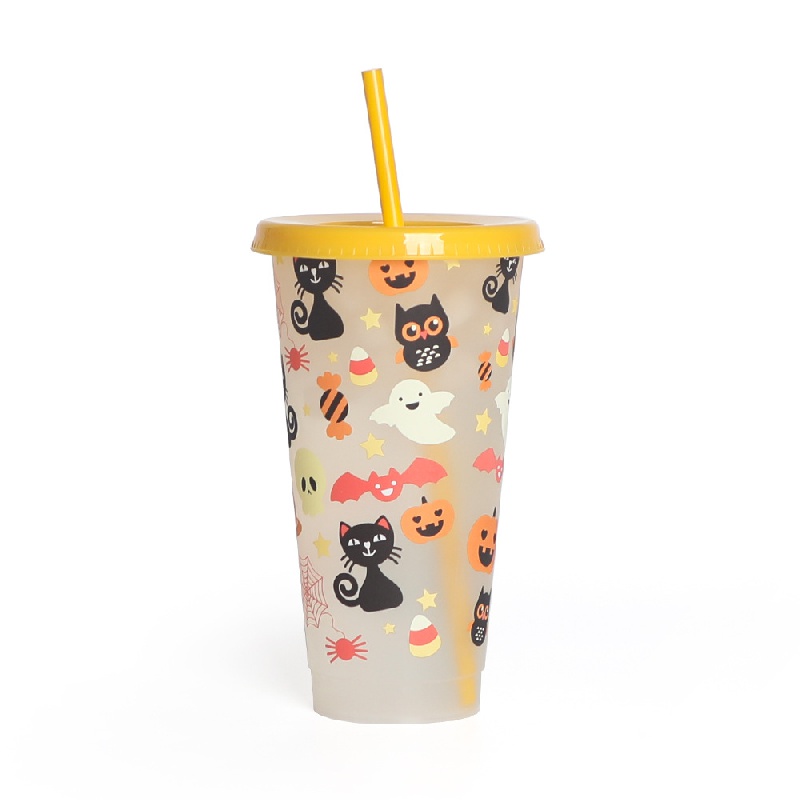 Color Changing Cute Water Cup, Temperature Sensitive Straw Water Cup With  Lid, Reusable Ice Drinking Cups For Halloween, Christmas Gift - Temu