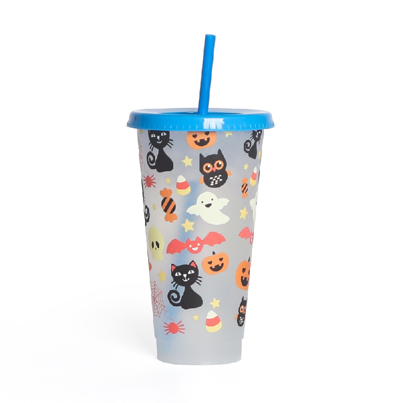 Color Changing Cute Water Cup, Temperature Sensitive Straw Water Cup With  Lid, Reusable Ice Drinking Cups For Halloween, Christmas Gift - Temu