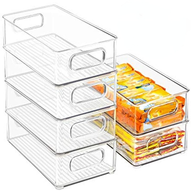 mDesign Stackable Plastic Kitchen Pantry CabinetRefrigerator Food Storage Container Bin Box with Lid Organizer for Packets, Snac