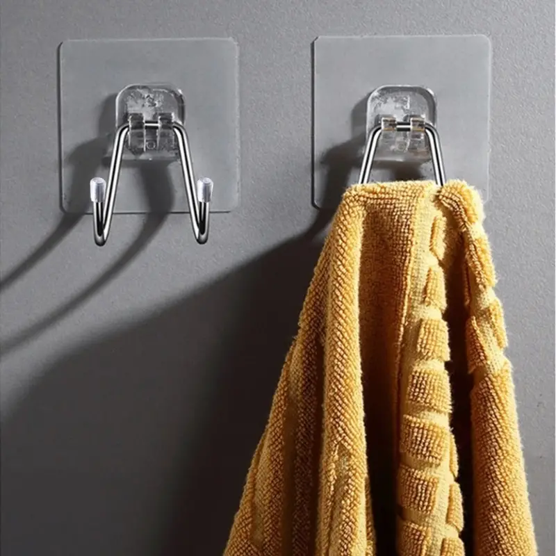 1pc Large Adhesive Hooks Wall Hooks For Hanging, Damage-Free Waterproof 33  Ib Max Heavy Duty, Double Hanger Hooks For Robe Towel Coat Hooks In