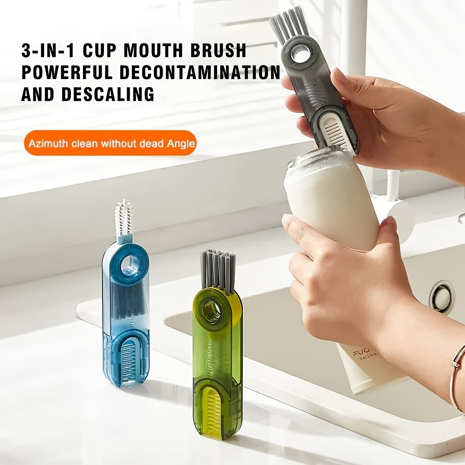3 pcs Bottle Cleaning Brush Set, Carrot Cup Lid Groove Cleaner + Long  Handle Silicone Cleaner Brushes + Drinking Straw Brush for Cleaning Baby
