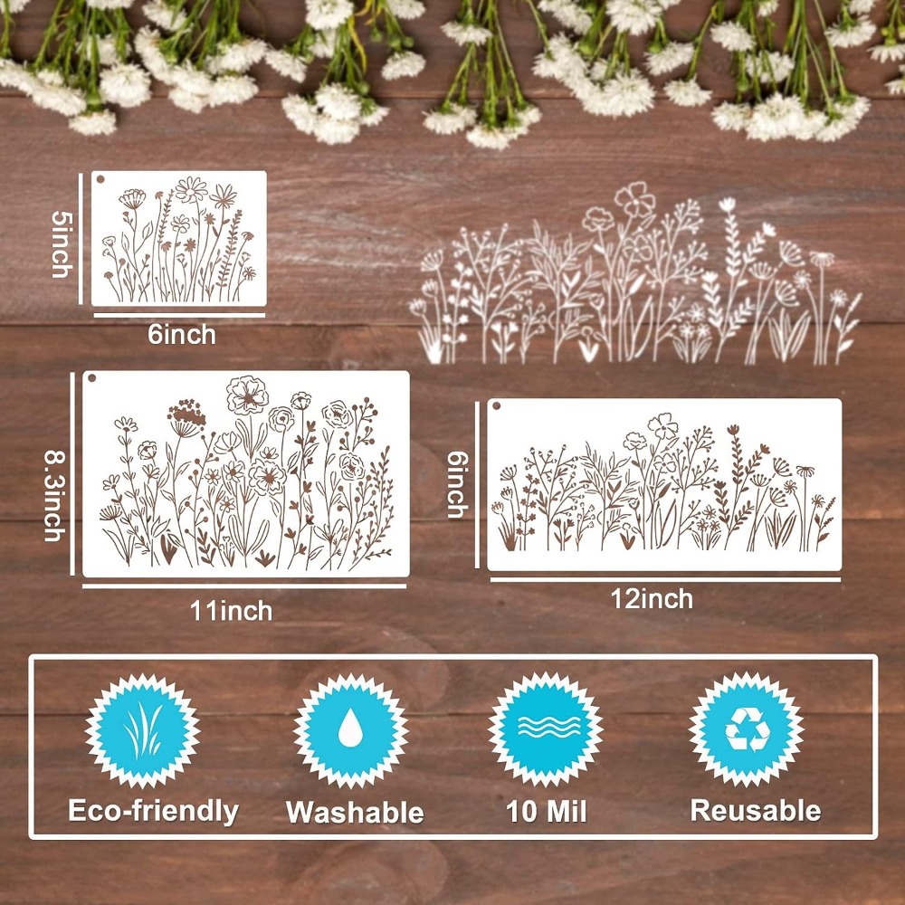 Flower Stencils for Painting Flower Stencils Field Plants Painting  Templates Reusable Floral Wild Flower Stencils for Painting on Wood Wall