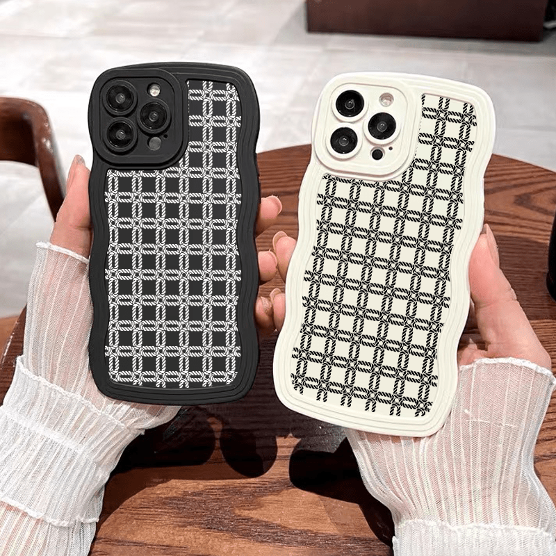 2pcs Grid Diagram Graphic Luxury Phone Case For IPhone 11 14 13 12 Pro Max  XR XS Plus Shockproof Cases Fall Bumper Back Soft Matte Lens Protection