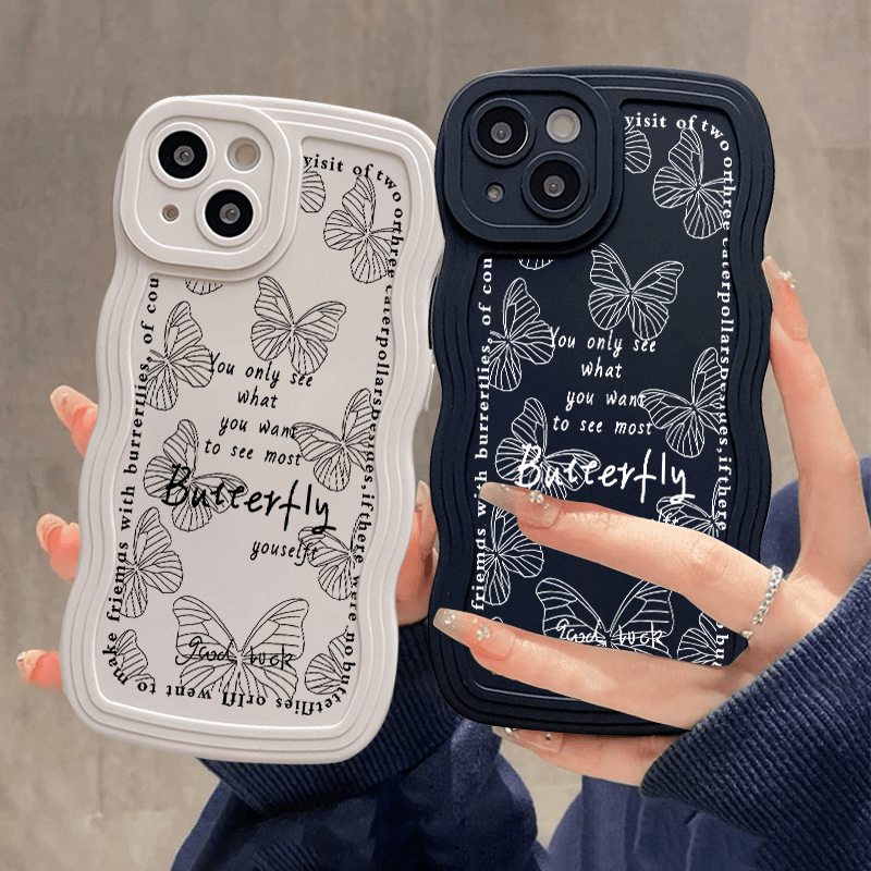 

2pcs Phone Case With Butterfly Graphic Shockproof For 14 13 12 11 Pro Max X Xr Xs 7 8 Plus Bumper Back Soft Cover Phone Cases