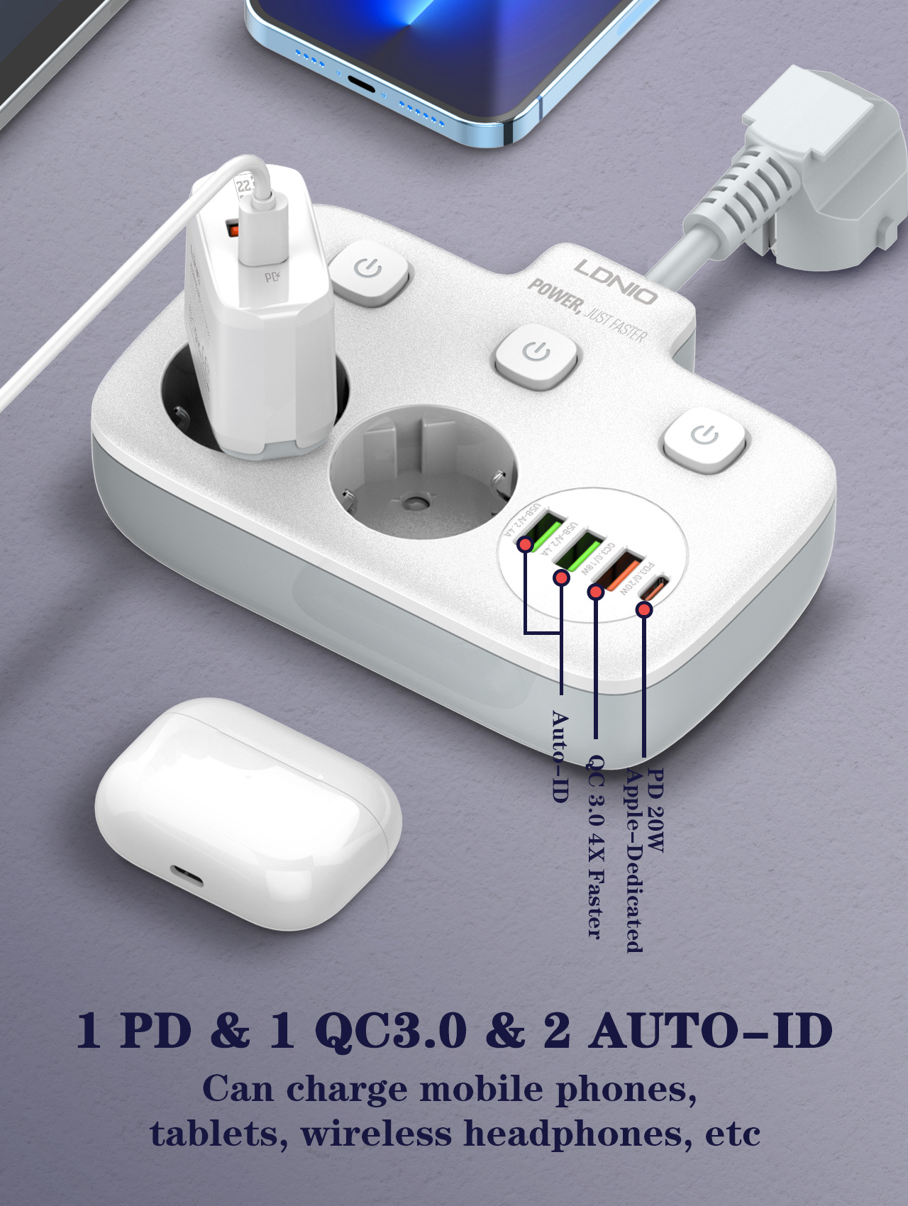 1pc Multiprise Interrupteur Indépendant Portable Pd20W + - Temu France