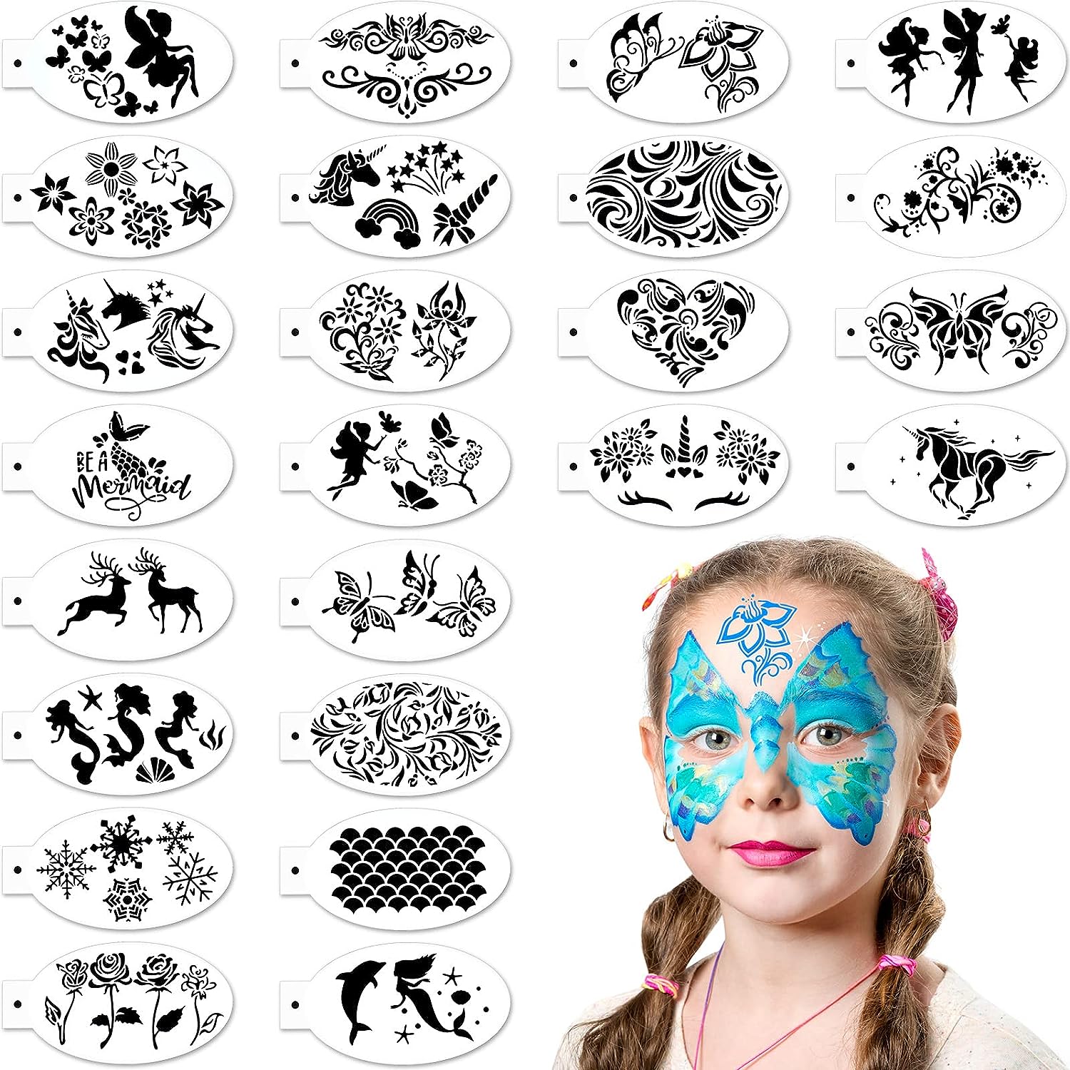  16 Pieces Carnival Face Stencils Reusable Face Paint Templates  for Kids Adult Tattoo Face Painting Dinosaur Unicorn Pattern Carnival Party  Supply, 10 x 4.7 Inch