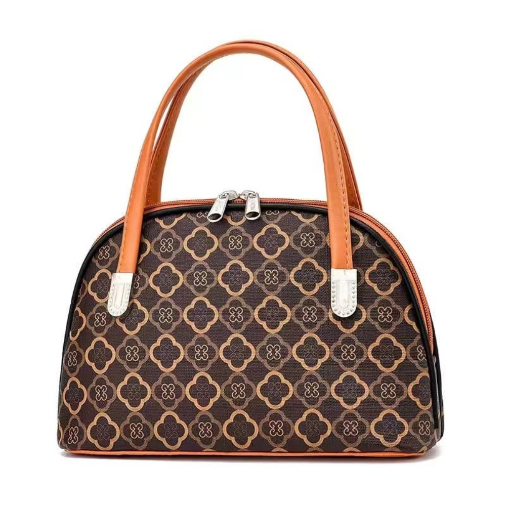 Vintage Geometric Print Dome Bag, Retro Pu Top Handle Satchel, Women's  Classic Handbag & Purse - Temu