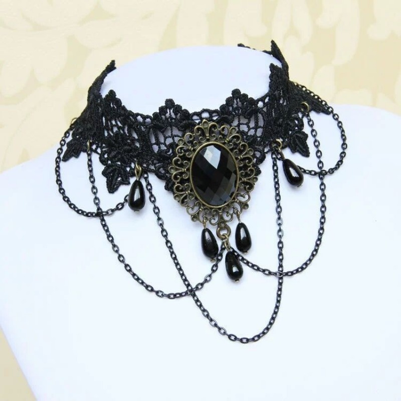 KESYOO Black Lace Necklace Black Lace Choker Collars for Women Locket  Necklace Vampire Choker Chokers Vampire Necklace for Women Gothic Necklace