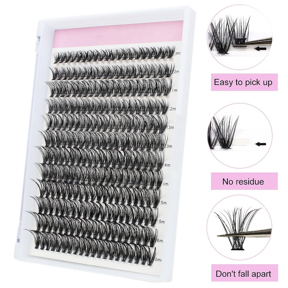 Cluster Lashes 240pcs 40D DIY Eyelash Extension D Curl Long Individual  Lashes Mixed Tray Faux Mink Lash Clusters Extensions 0.07 0.10 Black