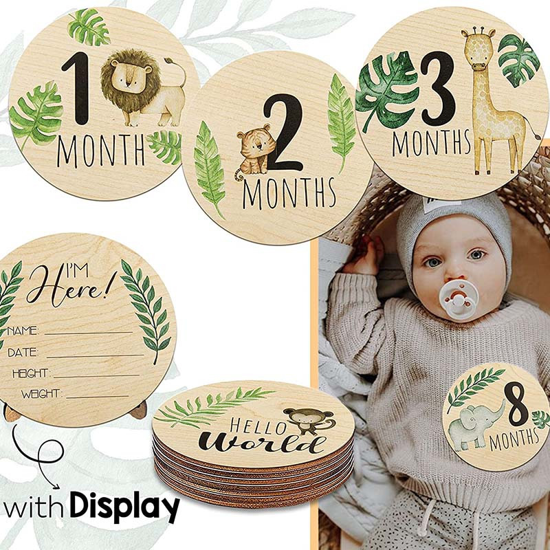 14 Pcs Bébé en bois Cartes mensuelles Bébé Mensuel Cartes Jalons  Photographie Accessoires