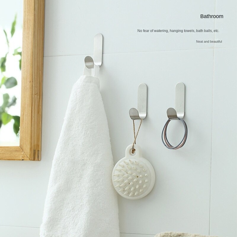 5pcs Stainless Steel Adhesive Hooks Kitchen Single Hanger Hook