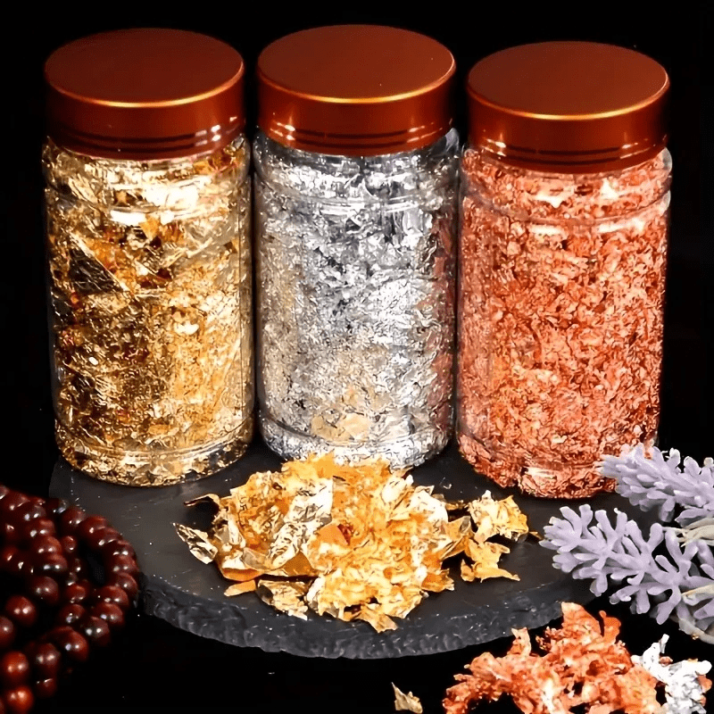 Gold Flakes for Resin, 3 Bottles Metallic Foil Flakes 5g per bottle, Gold,  Silver and Copper Colors, Gilding Foil Paper Flakes for Nails, Painting