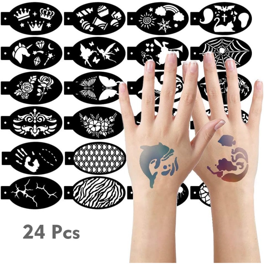  24 Pieces Face Paint Stencils Face Body Painting Stencils  Tattoo Painting Templates Face Tracing Stencils for Kids Holiday Halloween  Makeup Body Art Painting Tattoos Painting (Vivid Style) : Arts, Crafts