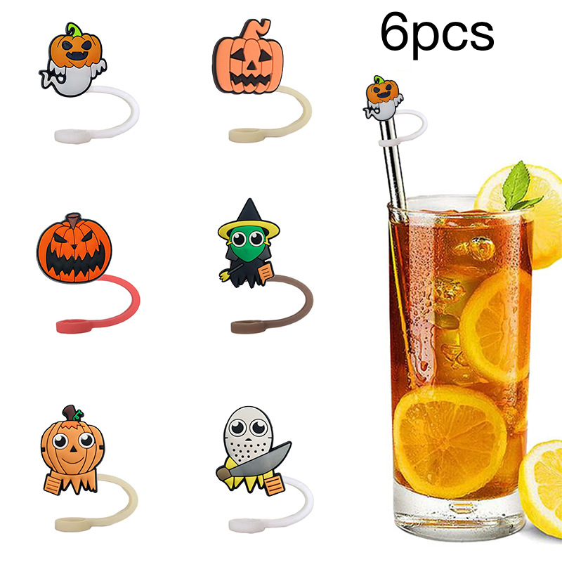 Halloween Pumpkin Gost Silicone Straw Cover - Reusable Drinking