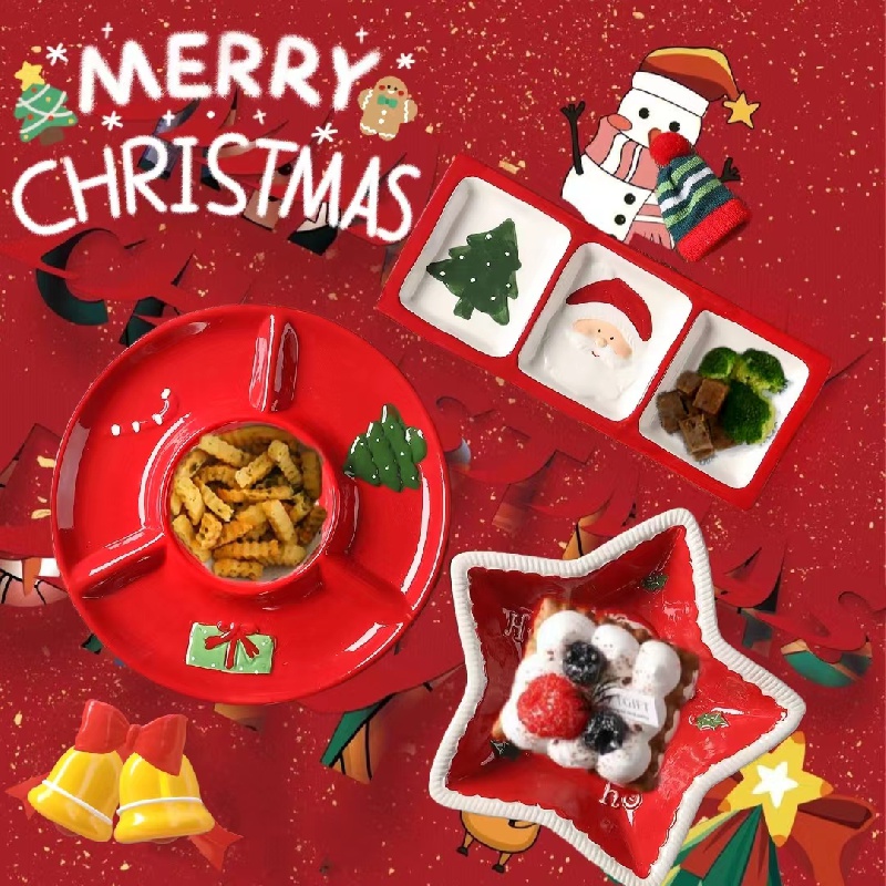 1 Pc, Vaisselle De Noël En Céramique, Cadeau De Vacances, Assiettes De  Dessert Et De Salade De Noël, Assiettes De Noël Avec Motif Du Père Noël Et  Des