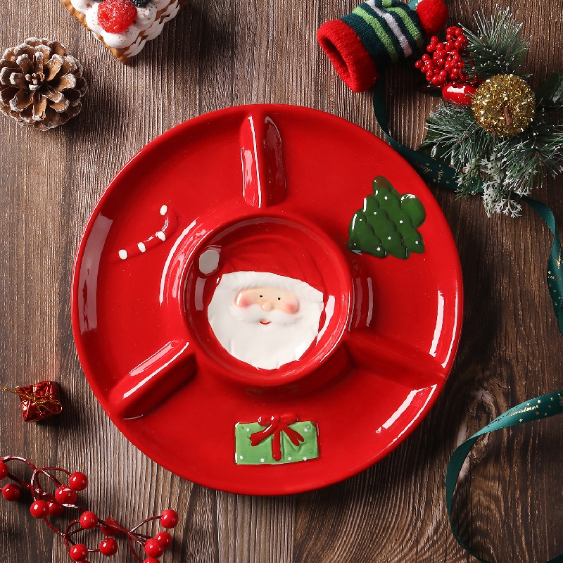 1 Pc, Vaisselle De Noël En Céramique, Cadeau De Vacances, Assiettes De  Dessert Et De Salade De Noël, Assiettes De Noël Avec Motif Du Père Noël Et  Des