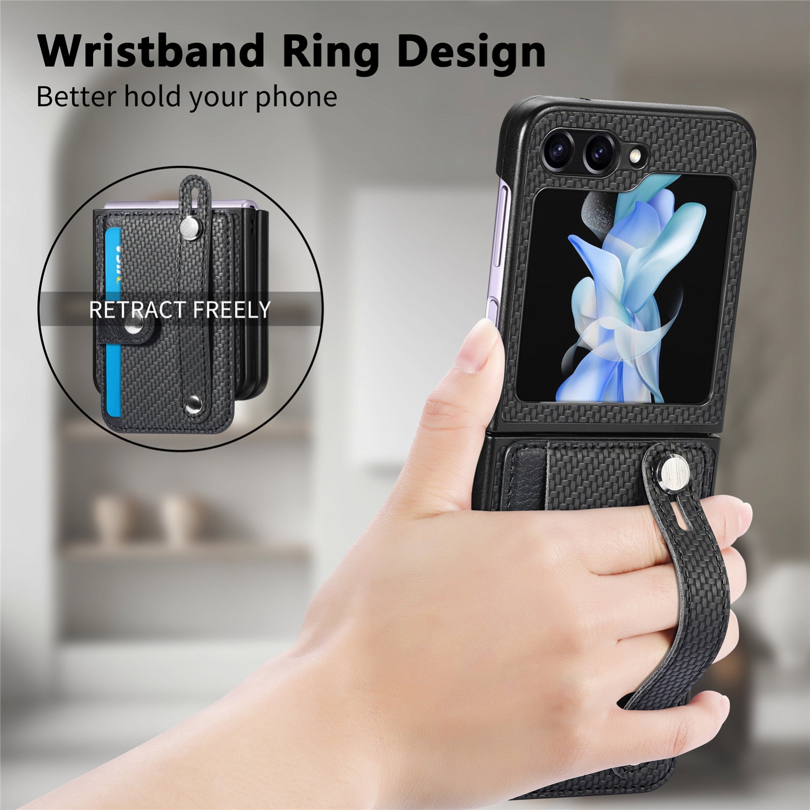 For Samsung Z Flip 5 Case With Card Holder & Ring Wallet Case