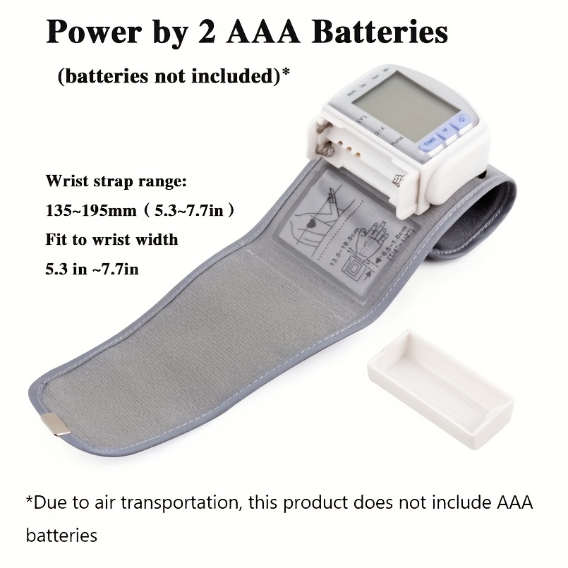 Automatic Wrist Blood Pressure Monitor: Adjustable Cuff + 2AAA