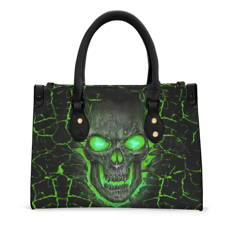 Ghost Skull Print Tote Bag, Halloween Pattern Handbag, Gothic Punk