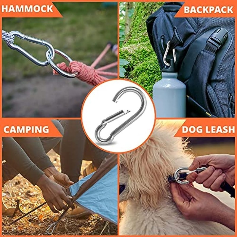  16Pcs M8 Carabiner 3 Inch Spring Snap Hook, 5/16'' Snap Hooks  Carabiner Quick Link for Camping Hiking, 500LBS Holding Capacity Heavy Duty  Steel Carabiner Clip Buckle for Hammock Swing Fitness 