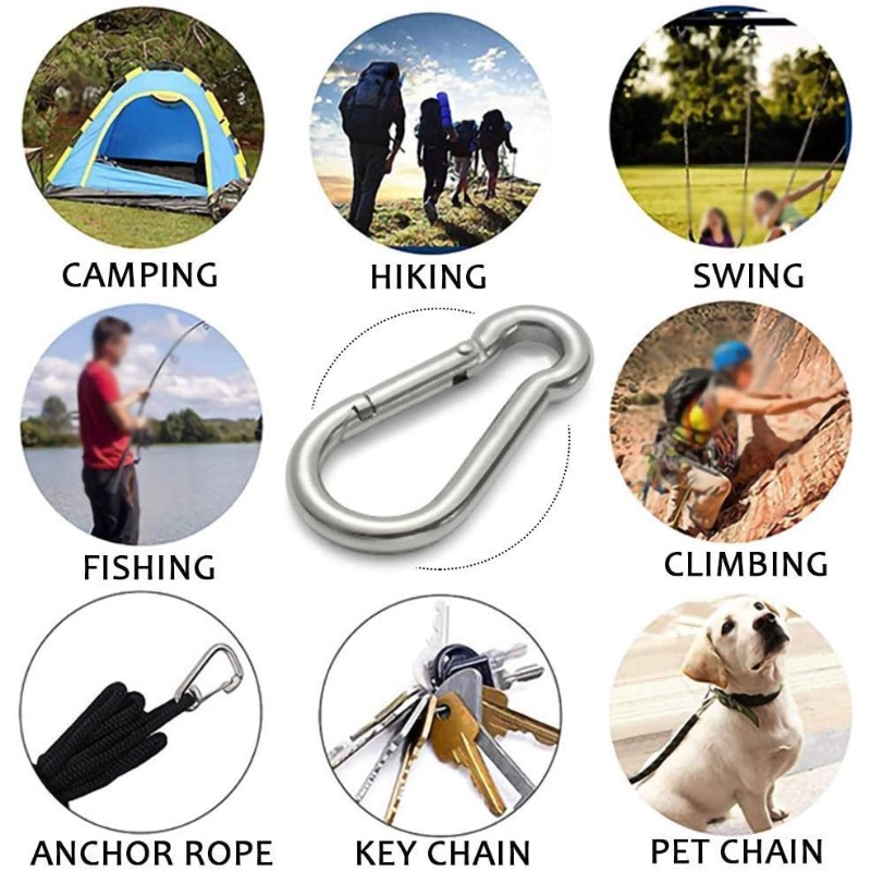 Generic Kinklink 15 Pack 304 Stainless Steel Carabiner Clip, 2.36 inch Heavy  Duty Spring Snap Hook, Caribeener Clips for Outdoor Campin