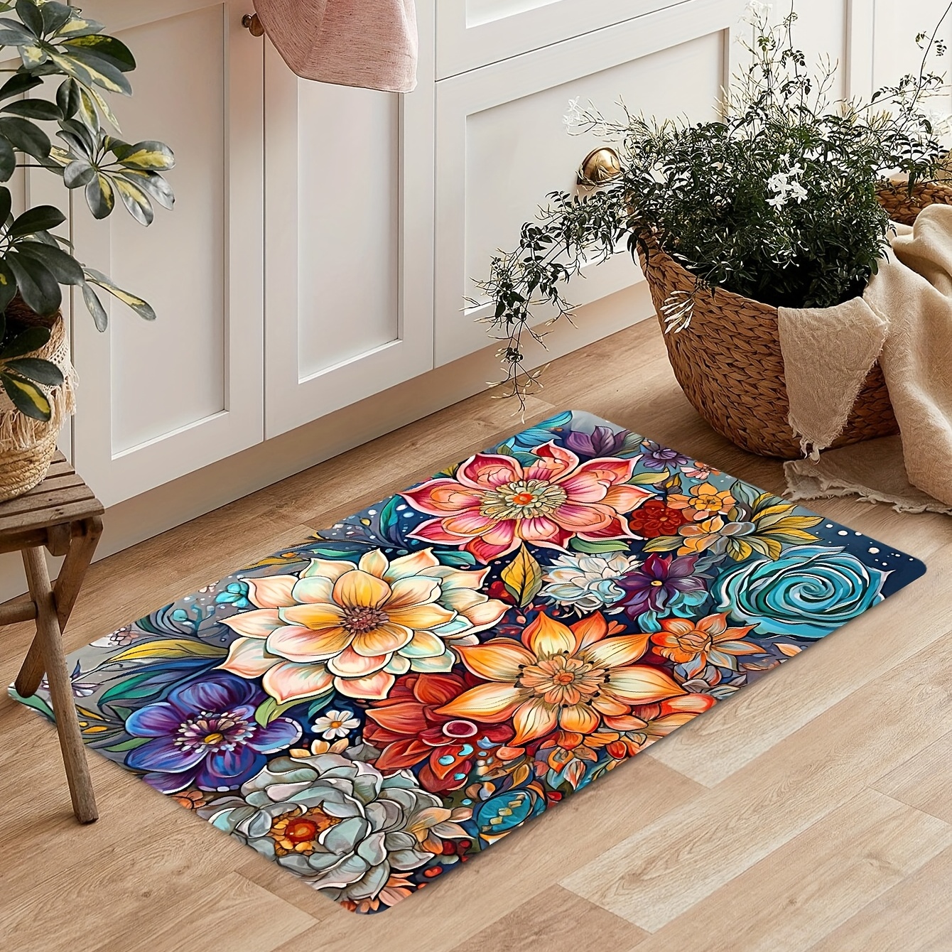 Bohemian Non slip Bathroom Rug Colorful Flower Absorbent - Temu