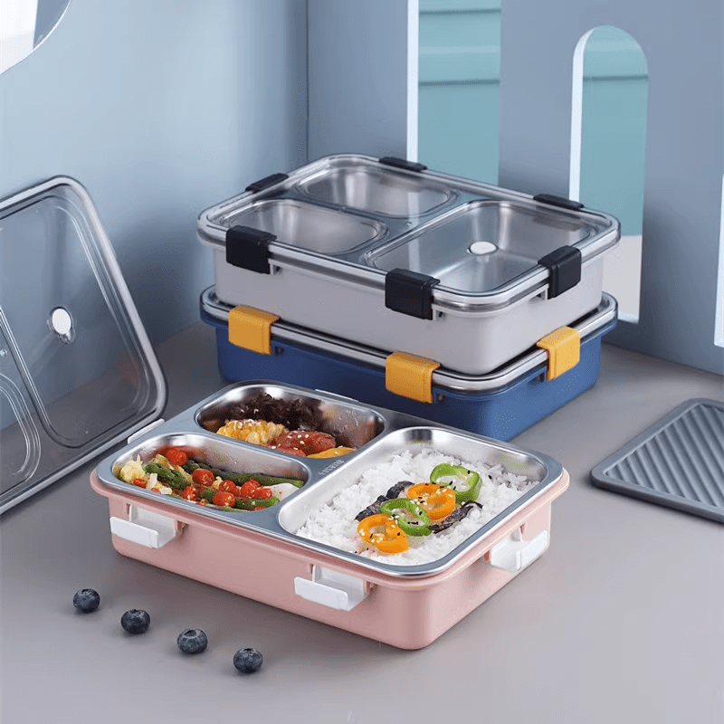 Stainless Steel Bento Box With 3 Compartments Meal Prep - Temu