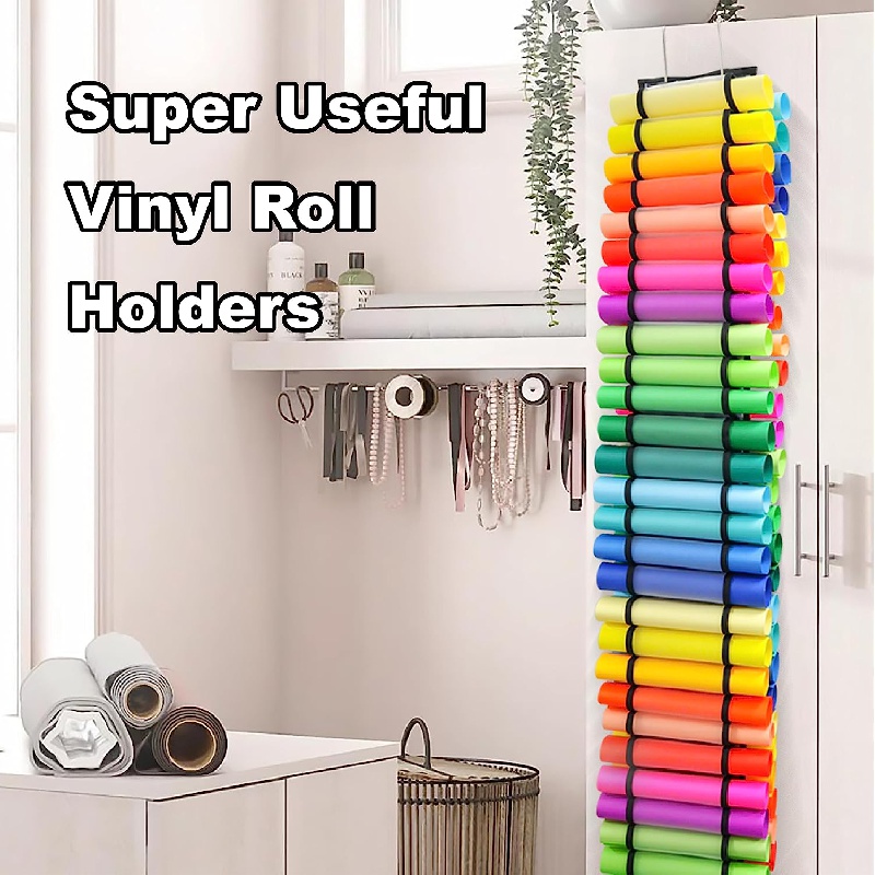 Vinyl Roll Holder with 48 Compartment-Vinyl Roll Rack Wall Mount/Hanging  Over The Door, Craft Vinyl Storage Organizer Idea,Craft, Gift Wrap  Organizer