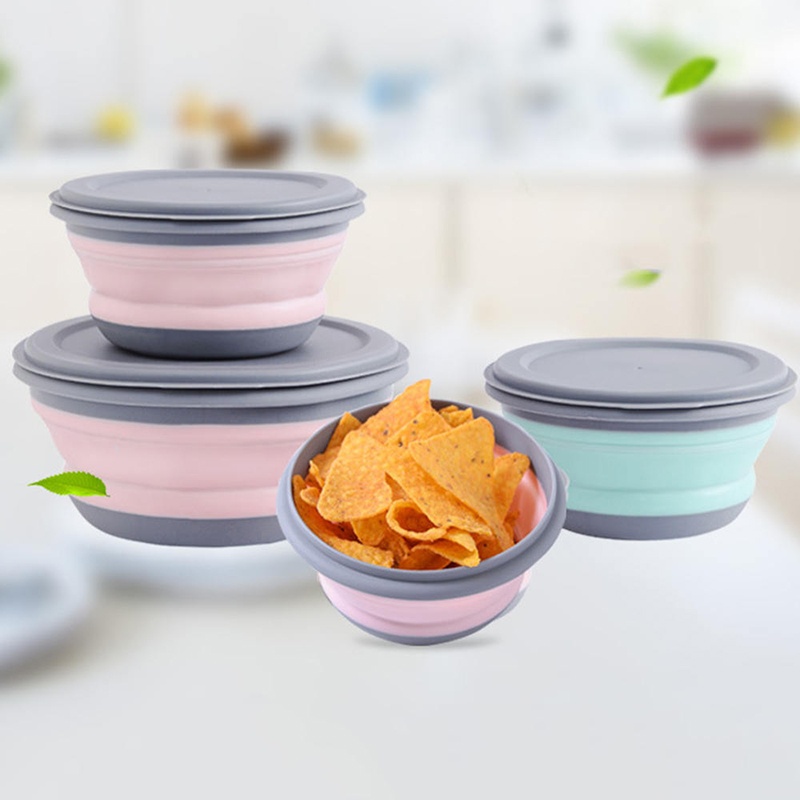 3pcs/set Portable Silicone Folding Bowl Telescopic Collapsible Salad Dish  Food Bowl for Kitchen Outdoor Camping Tableware