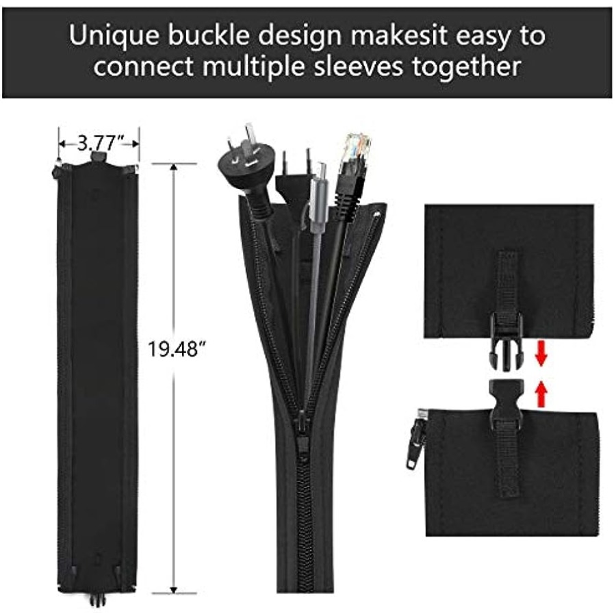 Cable Management Sleeves Cord Organizer Sleeve With Zipper - Temu