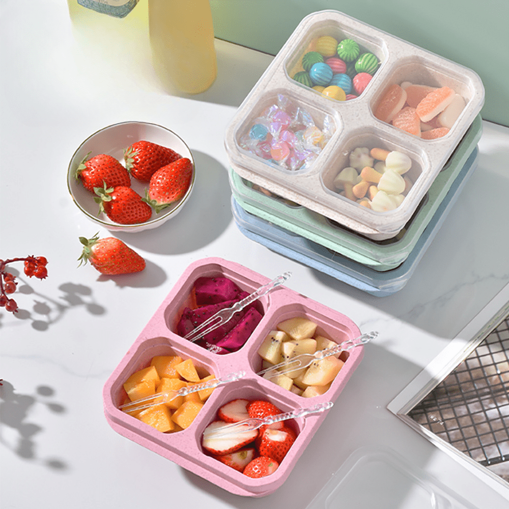 4 Packs Snack Containers With 4 Compartment Lunch Box - Temu